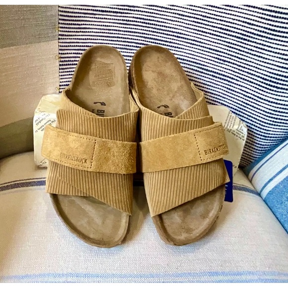 Birkenstock Kyoto Slide Sandal Suede Embossed Corduroy Cork Brown - Picture 5 of 6